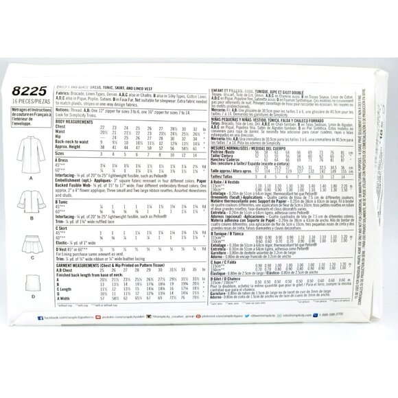 Simplicity Pattern 8225 Project Runway SZ US 7-14 Dress Tunic Skirt Vest Uncut - Picture 2 of 2